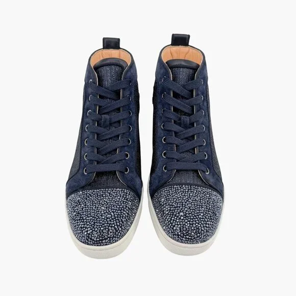 Christian Louboutin Louis Strass Sneaker Size 39 US 9 Navy Blue High Top Crystal - Picture 2 of 14